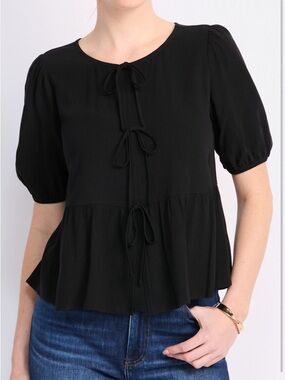 Market & Spruce Black Tie-Front Peplum Blouse